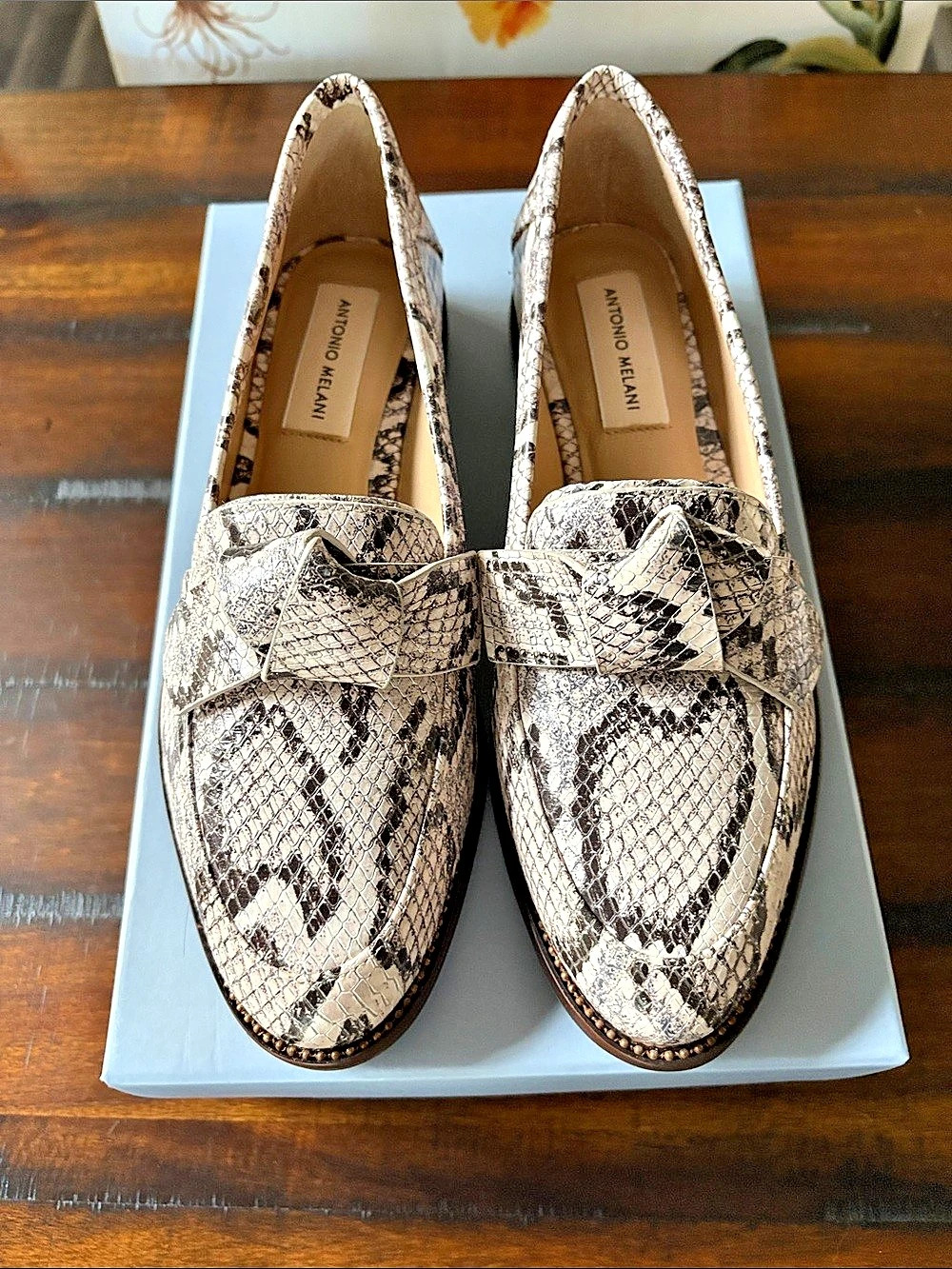 Ooh la la! Antonio Melani Darleane Loafer Snake Print Bit Flats Brown & White US